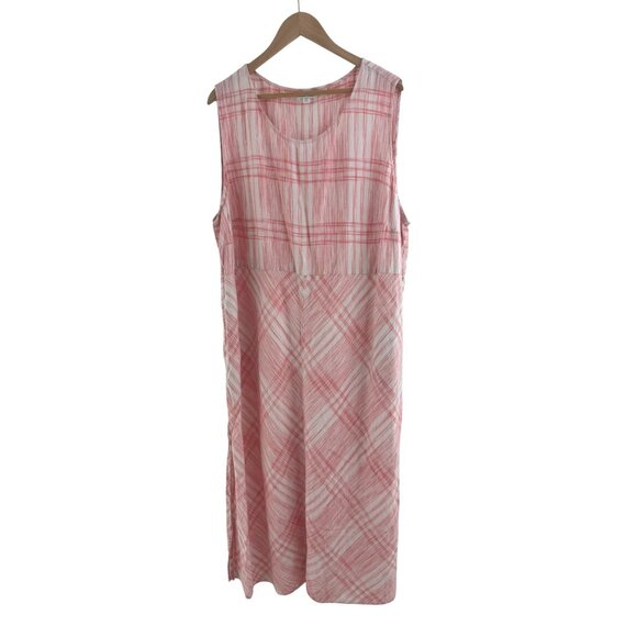 J. Jill Coral Plaid Linen Sleeveless Maxi Dress Size 4X 26 28 Summer Plus Cruise - Picture 3 of 9
